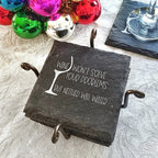 Slate Coaster Hand-Stamped Artisan Drink Coaster With Cork Feet - USA Slate BandsCo Straps