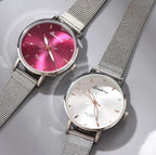 Women's Stylish Elegant Watch With Braided Steel Bracelet With Shiny Background Unique Design Perfect Gif