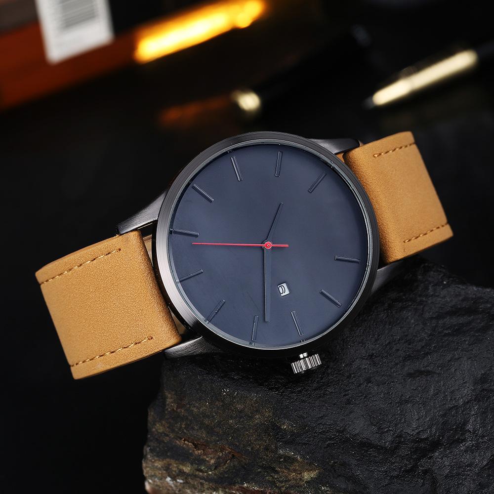 Men's Elegant Watch With Date Display And Stitched Leather Straps Unique Design Perfect Gift - SJB-DIAMOND ELITES
