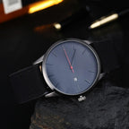 Men's Elegant Watch With Date Display And Stitched Leather Straps Unique Design Perfect Gift - SJB-DIAMOND ELITES