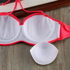 Bikini Solid Strappy Bandage Bikinis Set White Push Up Bikini Swimwear Swimsuit Bathing Suit Women's Ribbed Tie Bikini Adjustable Lace Up Bottom String Women Swimsuit Stevvex