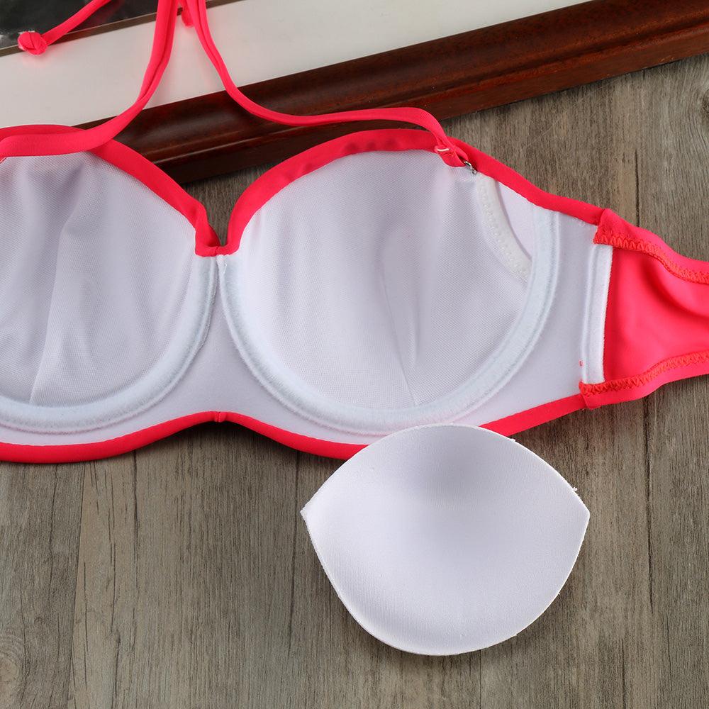 Bikini Solid Strappy Bandage Bikinis Set White Push Up Bikini Swimwear Swimsuit Bathing Suit Women's Ribbed Tie Bikini Adjustable Lace Up Bottom String Women Swimsuit Stevvex