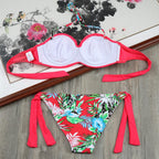 Bikini Solid Strappy Bandage Bikinis Set White Push Up Bikini Swimwear Swimsuit Bathing Suit Women's Ribbed Tie Bikini Adjustable Lace Up Bottom String Women Swimsuit Stevvex