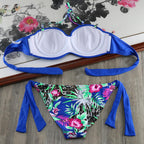Bikini Solid Strappy Bandage Bikinis Set White Push Up Bikini Swimwear Swimsuit Bathing Suit Women's Ribbed Tie Bikini Adjustable Lace Up Bottom String Women Swimsuit Stevvex