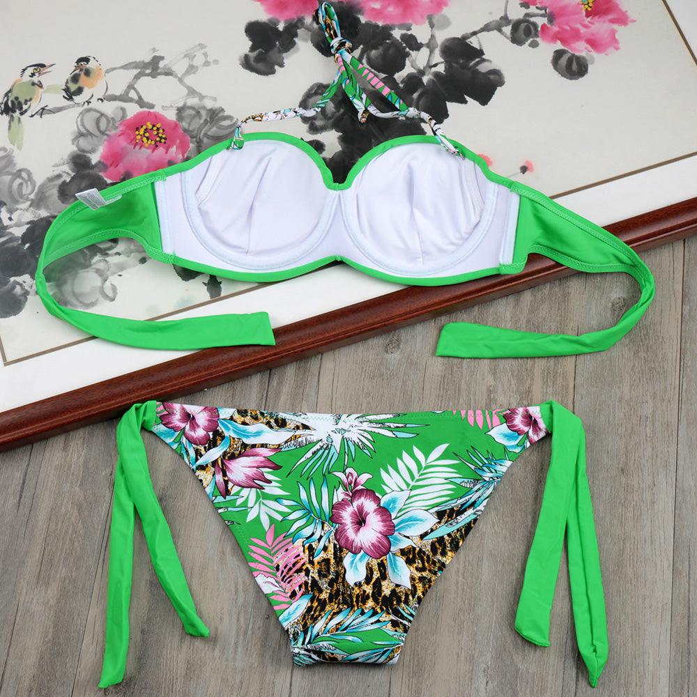 Bikini Solid Strappy Bandage Bikinis Set White Push Up Bikini Swimwear Swimsuit Bathing Suit Women's Ribbed Tie Bikini Adjustable Lace Up Bottom String Women Swimsuit Stevvex
