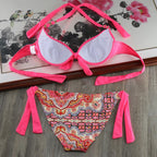 Bikini Solid Strappy Bandage Bikinis Set White Push Up Bikini Swimwear Swimsuit Bathing Suit Women's Ribbed Tie Bikini Adjustable Lace Up Bottom String Women Swimsuit Stevvex