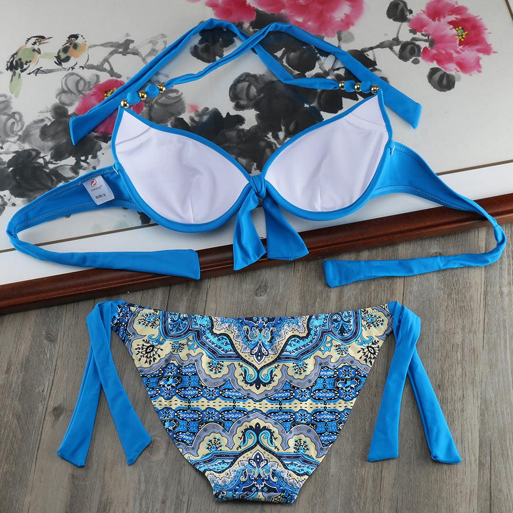 Bikini Solid Strappy Bandage Bikinis Set White Push Up Bikini Swimwear Swimsuit Bathing Suit Women's Ribbed Tie Bikini Adjustable Lace Up Bottom String Women Swimsuit Stevvex
