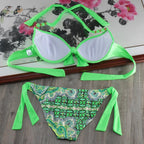 Bikini Solid Strappy Bandage Bikinis Set White Push Up Bikini Swimwear Swimsuit Bathing Suit Women's Ribbed Tie Bikini Adjustable Lace Up Bottom String Women Swimsuit Stevvex