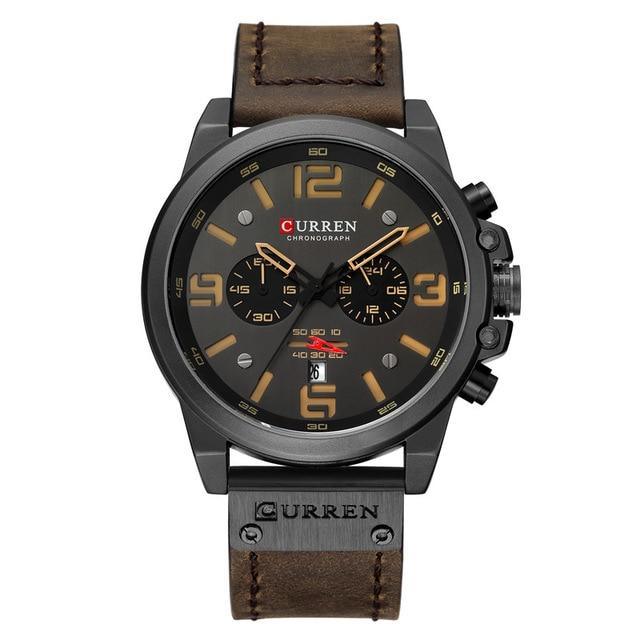 Retro  Waterproof Watch With Chronometers Steel Case And Leather Belts Unique Design Excellent Look Perfect Gift For Your Man Stevvex