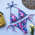 Beautiful Multicolored Women High Waist Bikini Swimwear Women Halter Push Up Bikini Set Swimsuit Women's Flower Print Bikini High Waist Beach Swimsuits Sporty Two Piece Bathing Suit Female Beach Wear Bathing Suit Stevvex