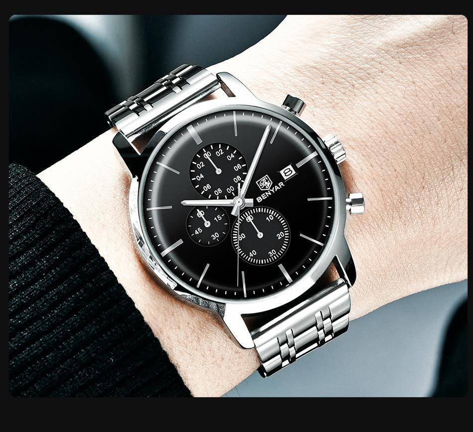 2021 New Business Men Watch Full Steel Quartz Luxury Casual Waterproof Leather Sports Male Wristwatch Stevvex