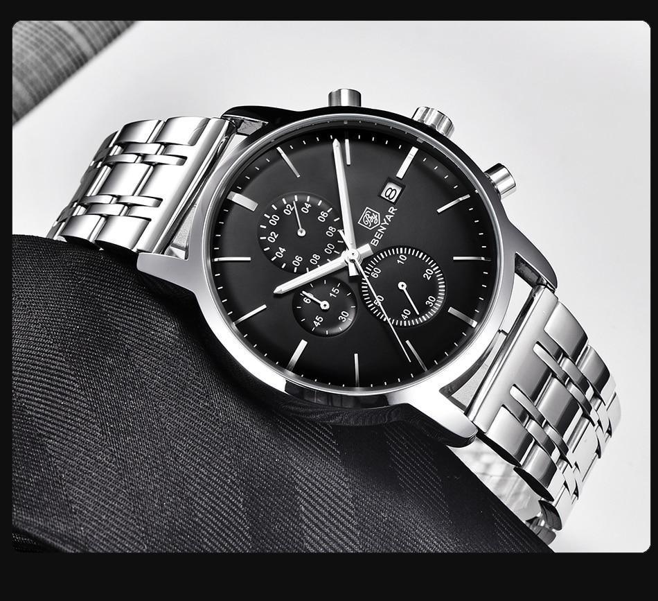 2021 New Business Men Watch Full Steel Quartz Luxury Casual Waterproof Leather Sports Male Wristwatch Stevvex
