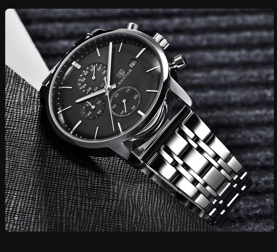 2021 New Business Men Watch Full Steel Quartz Luxury Casual Waterproof Leather Sports Male Wristwatch Stevvex
