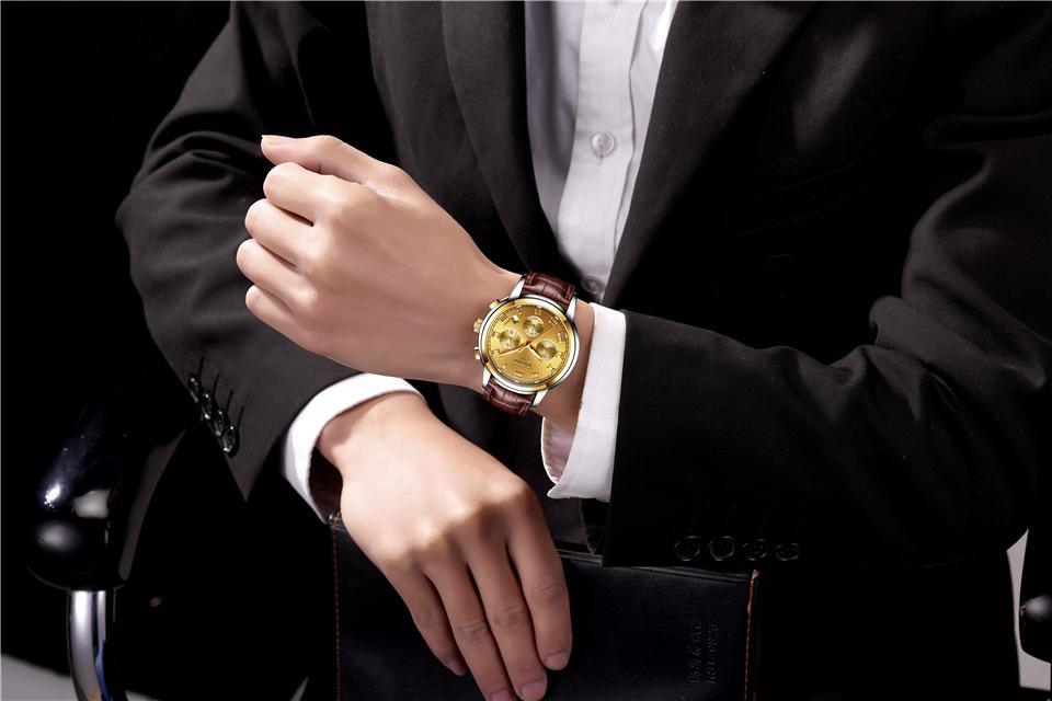 Men's Elegant Watch With Chronometers And Leather Belts  Business Style Perfect Gift Excellent Look - SJB-DIAMOND ELITES