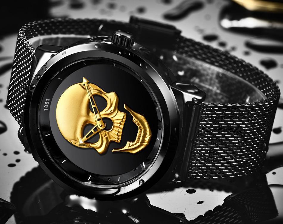 Men's Waterproof Stainless Steel Watch  3D Skull And Fluorescent Hands Unique Design Perfect Gift Stevvex