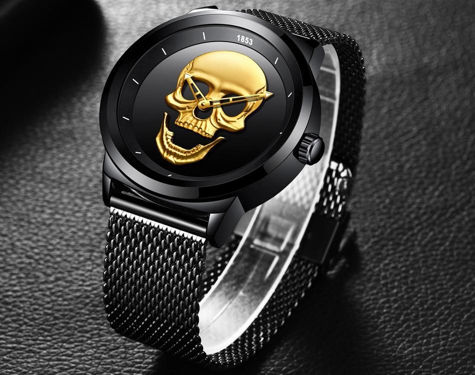 Men's Waterproof Stainless Steel Watch  3D Skull And Fluorescent Hands Unique Design Perfect Gift Stevvex