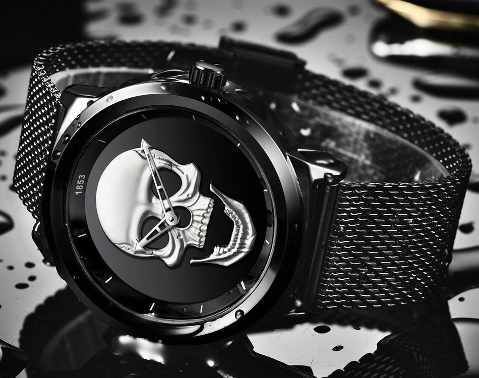 Men's Waterproof Stainless Steel Watch  3D Skull And Fluorescent Hands Unique Design Perfect Gift Stevvex