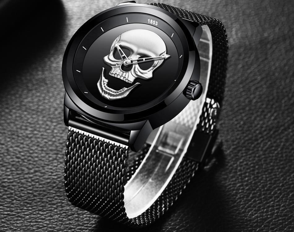 Men's Waterproof Stainless Steel Watch  3D Skull And Fluorescent Hands Unique Design Perfect Gift Stevvex