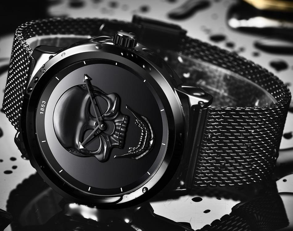 Men's Waterproof Stainless Steel Watch  3D Skull And Fluorescent Hands Unique Design Perfect Gift Stevvex