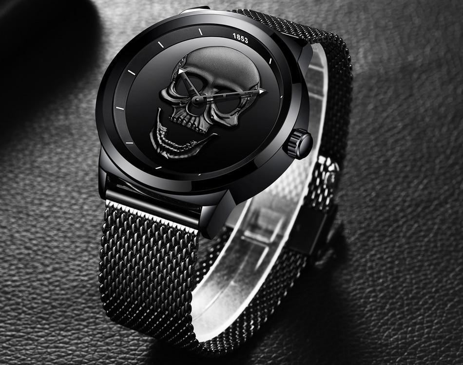 Men's Waterproof Stainless Steel Watch  3D Skull And Fluorescent Hands Unique Design Perfect Gift Stevvex