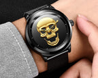 Men's Waterproof Stainless Steel Watch  3D Skull And Fluorescent Hands Unique Design Perfect Gift Stevvex