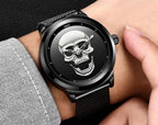Men's Waterproof Stainless Steel Watch  3D Skull And Fluorescent Hands Unique Design Perfect Gift Stevvex