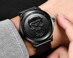 Men's Waterproof Stainless Steel Watch  3D Skull And Fluorescent Hands Unique Design Perfect Gift Stevvex