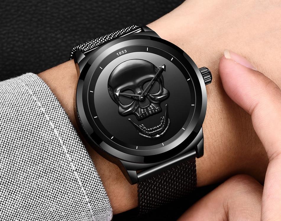 Men's Waterproof Stainless Steel Watch  3D Skull And Fluorescent Hands Unique Design Perfect Gift Stevvex
