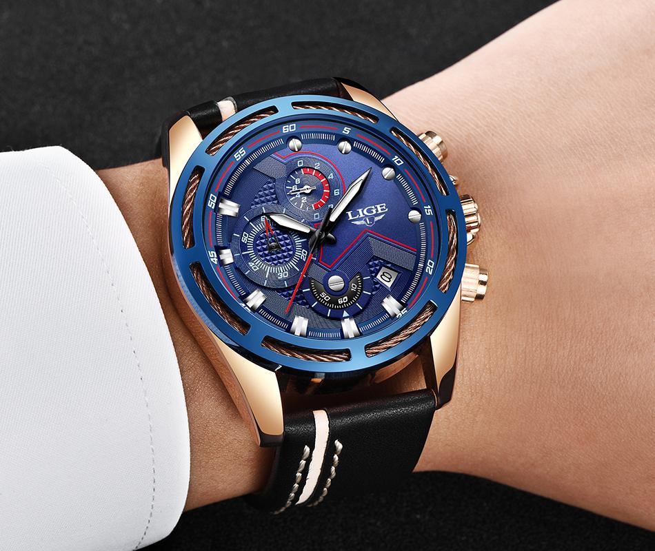 Waterproof Men's Sports  Watch With Leather Transparent Belts, Chronometers Day View Perfect Gift Stevvex
