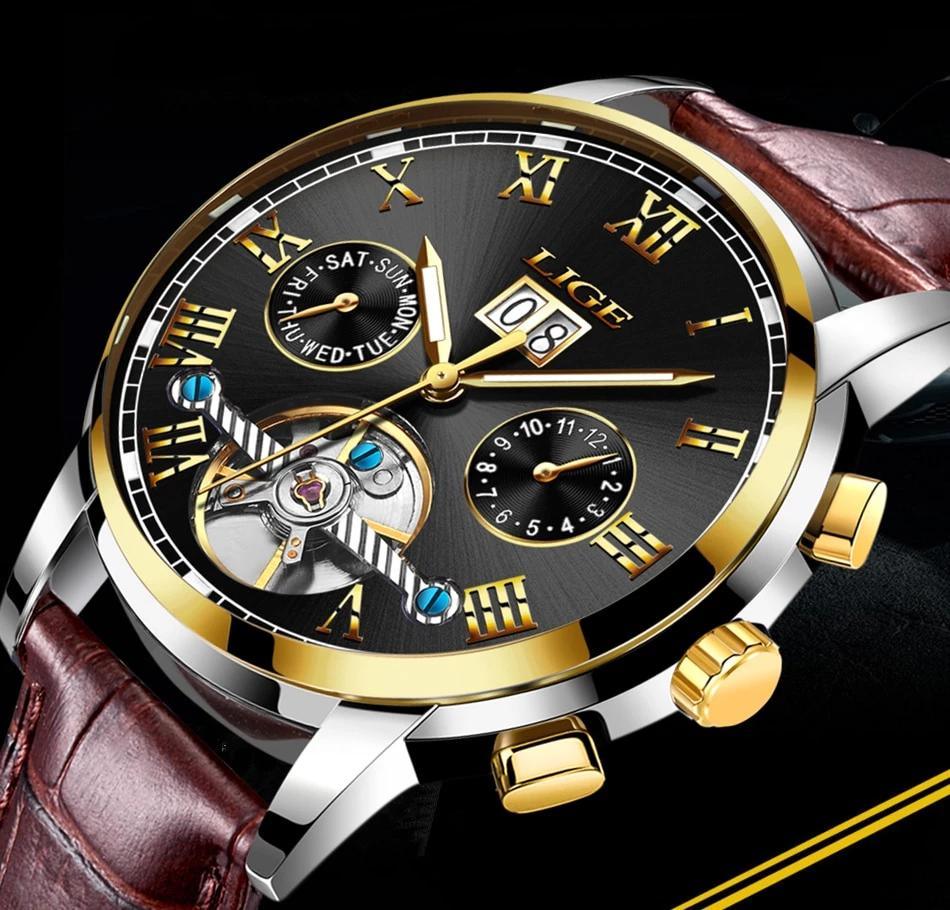 Business Men's Waterproof Watch With Chronometers Date Large Roman Numerals And Decorative Spiral Stevvex