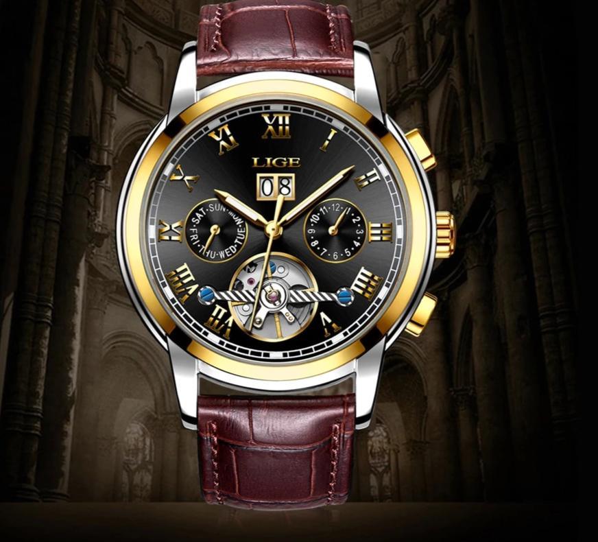 Business Men's Waterproof Watch With Chronometers Date Large Roman Numerals And Decorative Spiral Stevvex