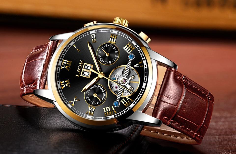 Business Men's Waterproof Watch With Chronometers Date Large Roman Numerals And Decorative Spiral Stevvex
