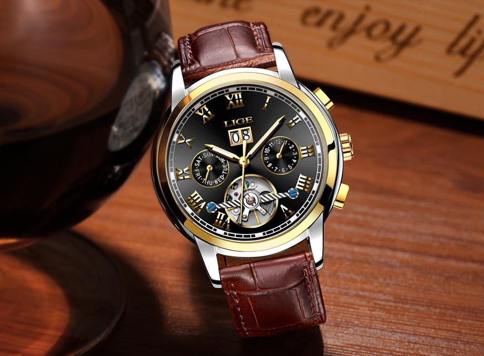 Business Men's Waterproof Watch With Chronometers Date Large Roman Numerals And Decorative Spiral Stevvex