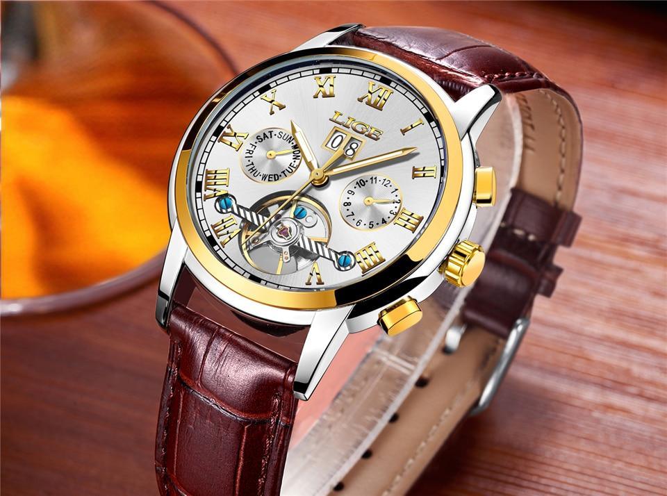 Business Men's Waterproof Watch With Chronometers Date Large Roman Numerals And Decorative Spiral Stevvex