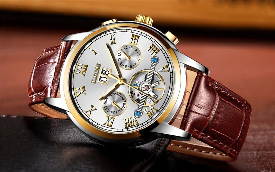 Business Men's Waterproof Watch With Chronometers Date Large Roman Numerals And Decorative Spiral Stevvex