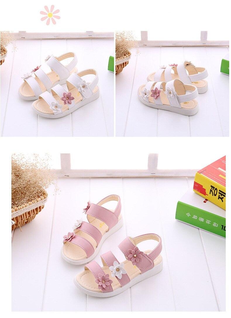 Children's Shoes Summer Style Sandals Girls Princess Beautiful Flower Shoes Kids Flat Sandals Baby Girl Girls Strappy Sandals With Flowers Open-Toe Dress Sandals Beautiful Outdoor Party Sandals Stevvex