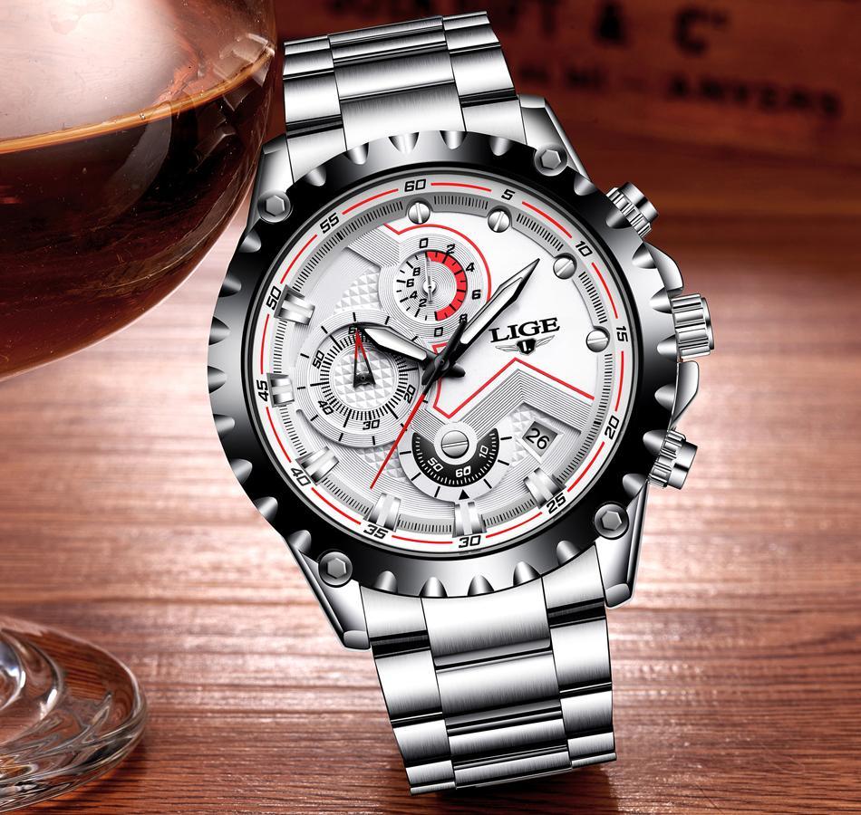 Men's  Watch With Chronometers Day Display And Fluorescent Hands Unique Design Excellent Gift Stevvex
