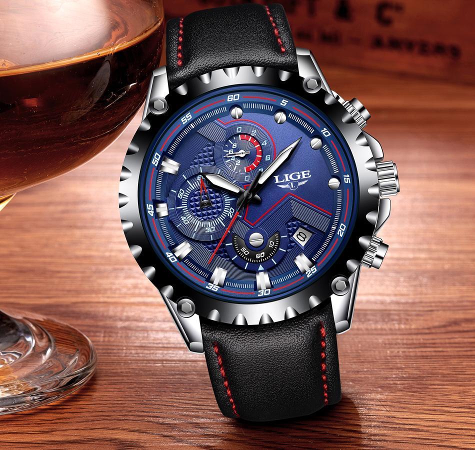 Men's  Watch With Chronometers Day Display And Fluorescent Hands Unique Design Excellent Gift Stevvex