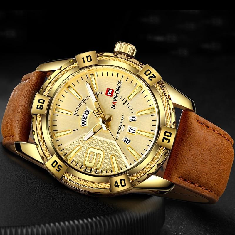Men's Waterproof Leaghter Watch With Day, Date and Fluorescent Hands Perfect Gift For Your Man - SJB-DIAMOND ELITES