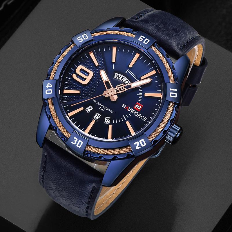 Men's Waterproof Leaghter Watch With Day, Date and Fluorescent Hands Perfect Gift For Your Man - SJB-DIAMOND ELITES