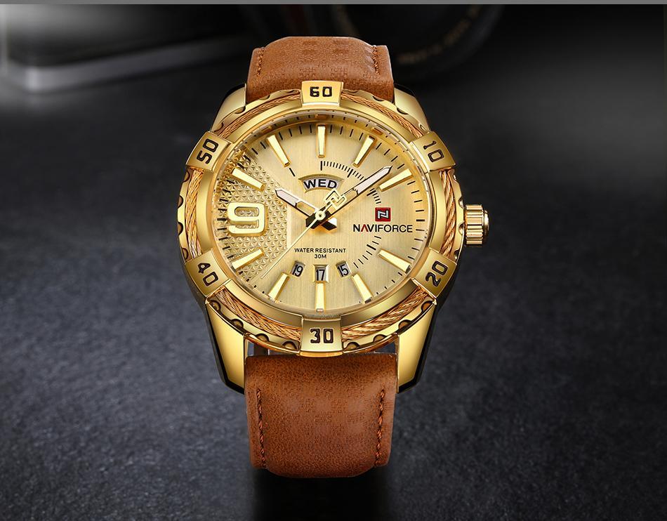 Men's Waterproof Leaghter Watch With Day, Date and Fluorescent Hands Perfect Gift For Your Man - SJB-DIAMOND ELITES