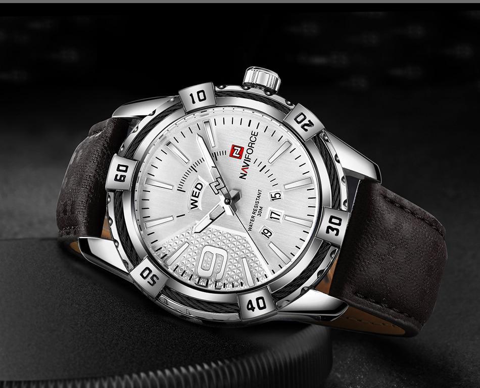 Men's Waterproof Leaghter Watch With Day, Date and Fluorescent Hands Perfect Gift For Your Man - SJB-DIAMOND ELITES