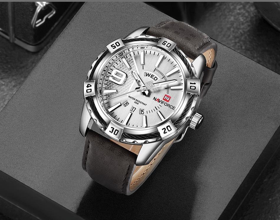 Men's Waterproof Leaghter Watch With Day, Date and Fluorescent Hands Perfect Gift For Your Man - SJB-DIAMOND ELITES