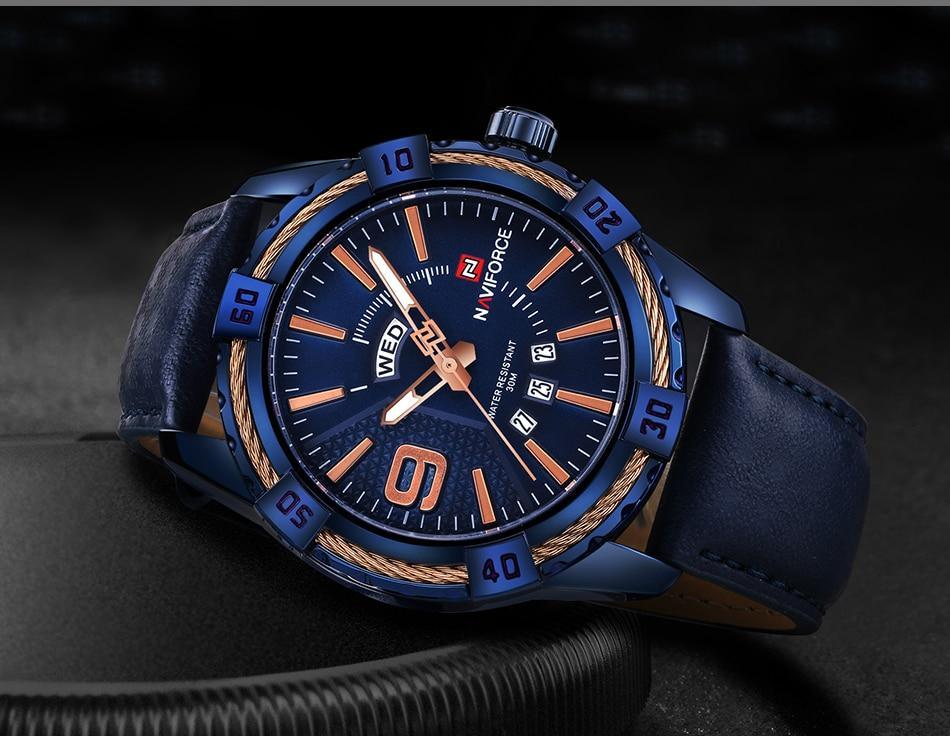 Men's Waterproof Leaghter Watch With Day, Date and Fluorescent Hands Perfect Gift For Your Man - SJB-DIAMOND ELITES