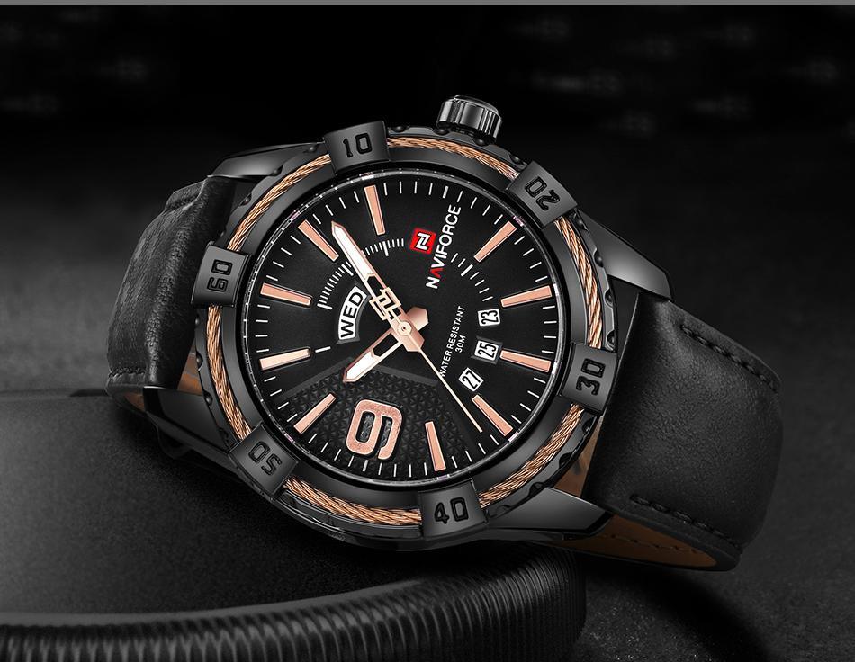 Men's Waterproof Leaghter Watch With Day, Date and Fluorescent Hands Perfect Gift For Your Man - SJB-DIAMOND ELITES