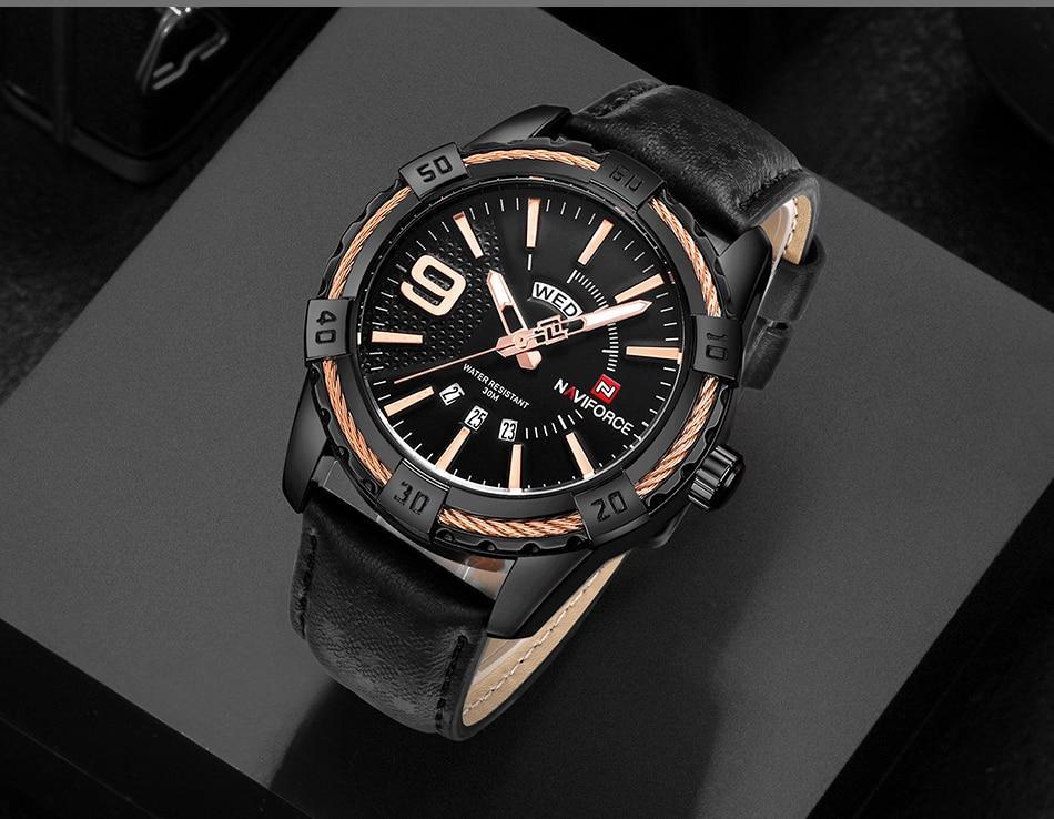 Men's Waterproof Leaghter Watch With Day, Date and Fluorescent Hands Perfect Gift For Your Man - SJB-DIAMOND ELITES