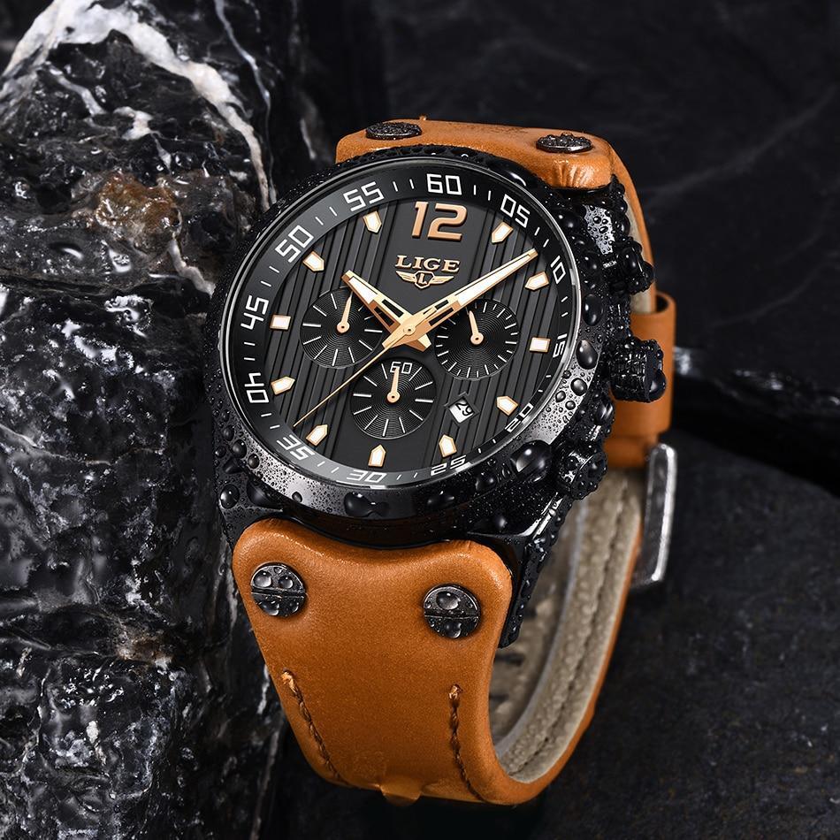 Men's Waterproof  Watch With Leather  Belts, Chronometers And Day Display Fluorescent Pointers Excellent Gift Unique Design Stevvex