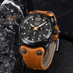 Men's Waterproof  Watch With Leather  Belts, Chronometers And Day Display Fluorescent Pointers Excellent Gift Unique Design Stevvex