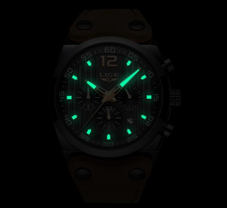 Men's Waterproof  Watch With Leather  Belts, Chronometers And Day Display Fluorescent Pointers Excellent Gift Unique Design Stevvex