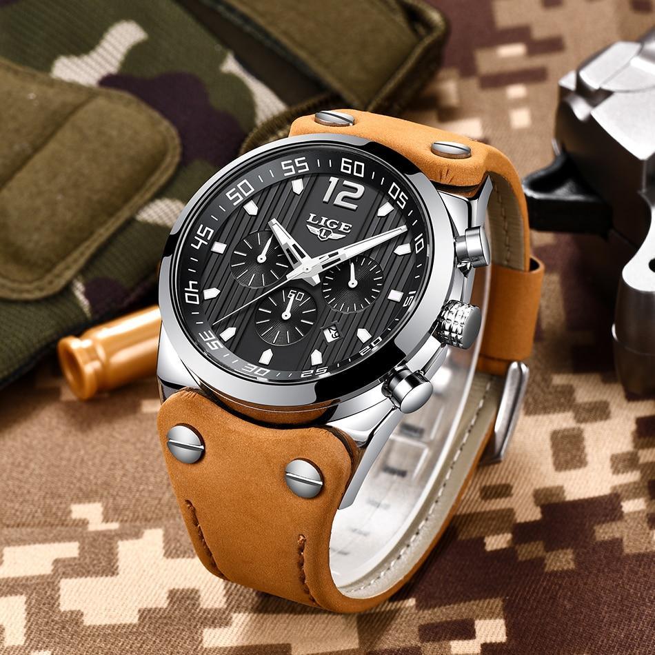 Men's Waterproof  Watch With Leather  Belts, Chronometers And Day Display Fluorescent Pointers Excellent Gift Unique Design Stevvex